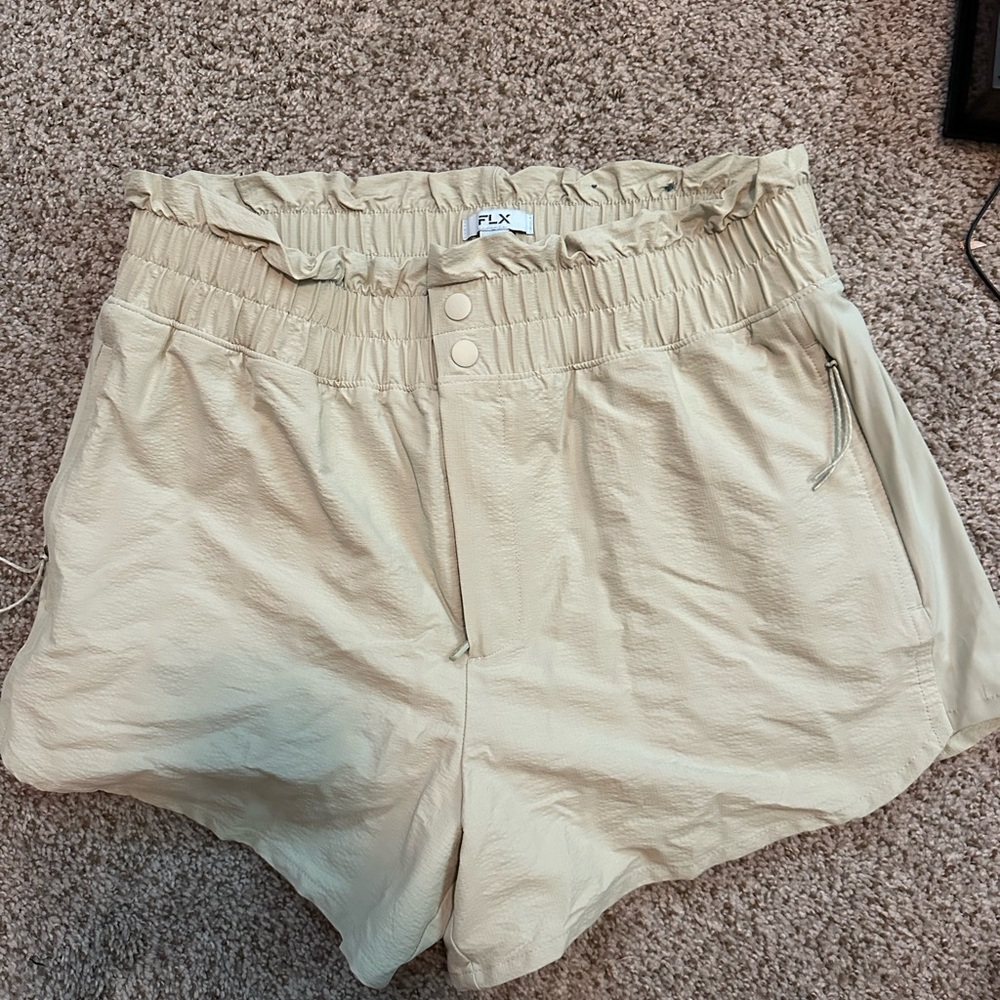 Cream High Waist Paper-Bag Shorts